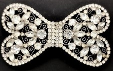 HUGE VINTAGE 1940s CUT RHINESTONES GLASS PASTE CLAW SET METAL BELT BUCKLE-L 5.31
