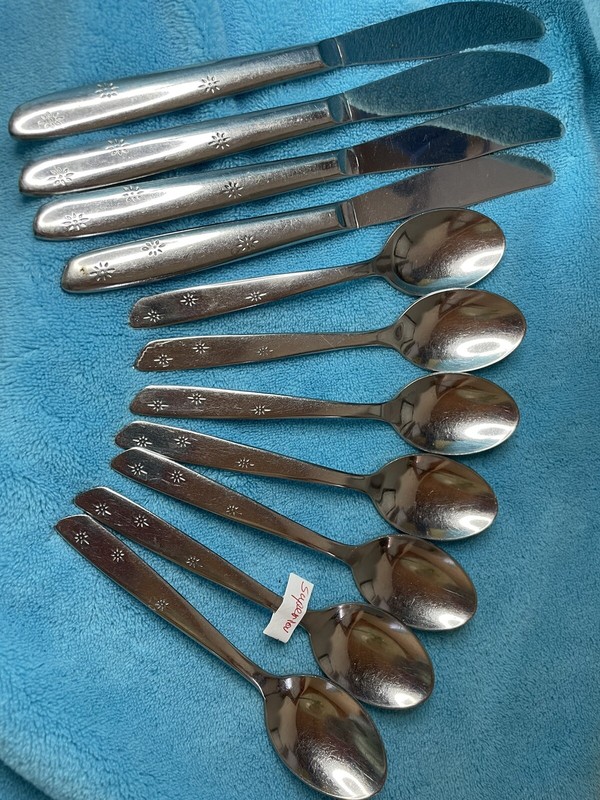 Vintage MCM Superior Night Sky Starburst Stainless Flatware USA 4 Knives 7 Spoon