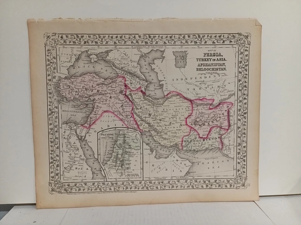 1873 Mitchell's Map of Persia, Turkey in Asia Afghanistan Authentic Hand-colored - Image 2 of 4
