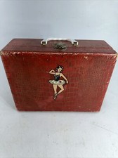 Child's Suitcase Doll Case Ballerina Girl 12x9x4.5 MCM 1950s VTG Red