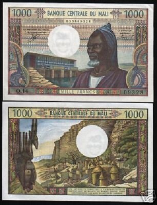 MALI 1000 FRANCS P13E 1970 FRANCE MOUNTAIN UNC CURRENCY PAPERMONEY