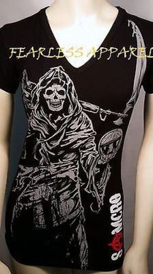 Sons Of Anarchy Soa Reaper Samcro Season 7 Laser Cut Black Juniors Shirt S-Xl