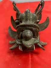 3.5" Old Chinese Bronze Ware Dynasty Palace Dragon Beast Head Statue Sculpture