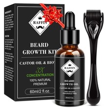 RAFFIN Beard Growth Kit, Oil 2 Count Pack of 1 , Black Green