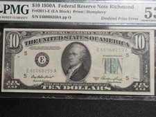 1950A $10 Federal Reserve Note - PMG 53EPQ - Double Print Error