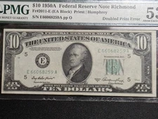 1950A $10 Federal Reserve Note - PMG 53EPQ - Double Print Error
