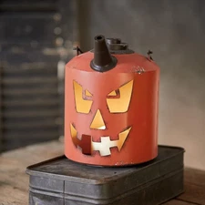 Colonial Tin Works Carved Pumpkin Fuel Can Luminary, 9-inch Height, Orange