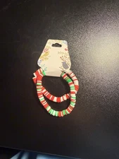 Hand Made 2 Pack Christmas Red, Green, White Holiday Clay Bead Bracelet
