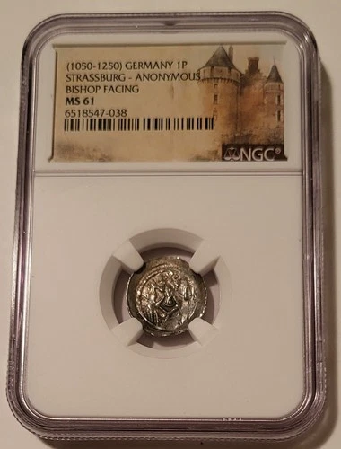 Germany Strassburg Anonymous (1050-1250) Silver Pfennig Bishop Facing MS61 NGC