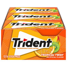 Trident Tropical Twist Sugar Free Gum 12 Packs 168 Pieces Long Lasting Flavor