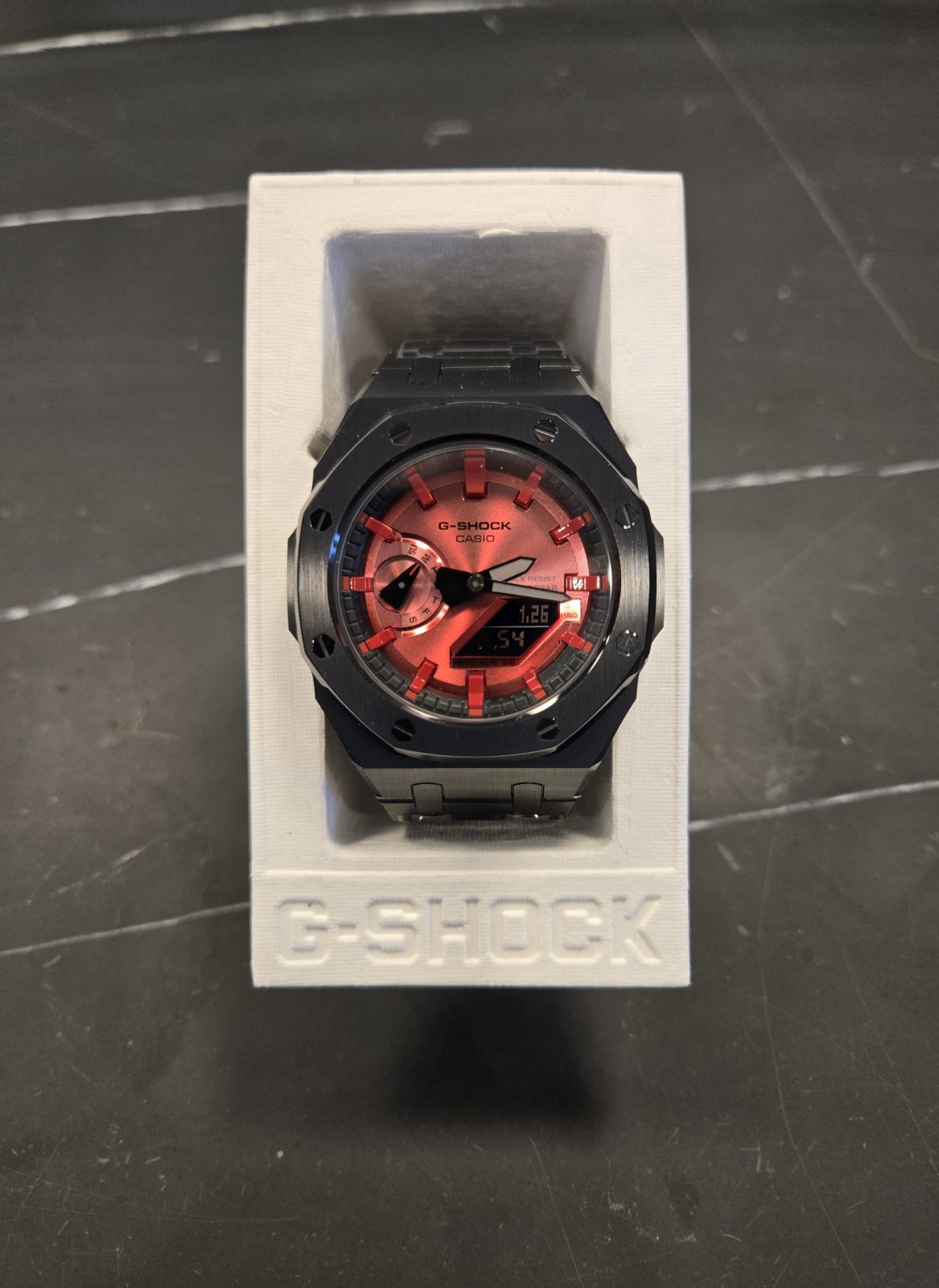 Casioak Custom Modded Metal Watch Black Metallic Red GA2100 G-Shock Mod ...