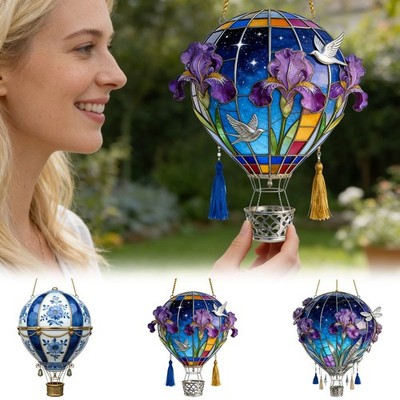 2D Hot Air Balloon Solar Pendant With Flickering Flame Solar For Garden Yard 
