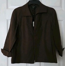 NWOT Sz PM TALBOTS Brown Linen Open Front Blazer / Jacket MSRP 149