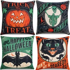 Vintage Halloween Throw Pillow Covers 18x18 Set of 4 Fall Home Decor