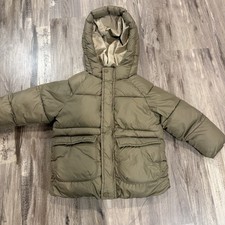 Zara Kids Hooded Puffer Coat Winter Jacket Olive Green Boys 3-4