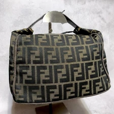 FENDI Bag Zucca FF Vanity Pouch Purse Hand Canvas Brown Used Authentic