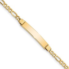 10K Yellow Gold Semi-solid Figaro Link ID Bracelet 8 Inch