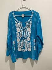 Sister Mary Embroidered Marie Top Size XL Floral Ruffle Puff Sleeve Boho Peasant