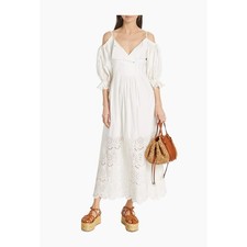 Ulla Johnson White Off the shoulder Puff Sleeve Narcisa Eyelet Maxi Dress sz 0