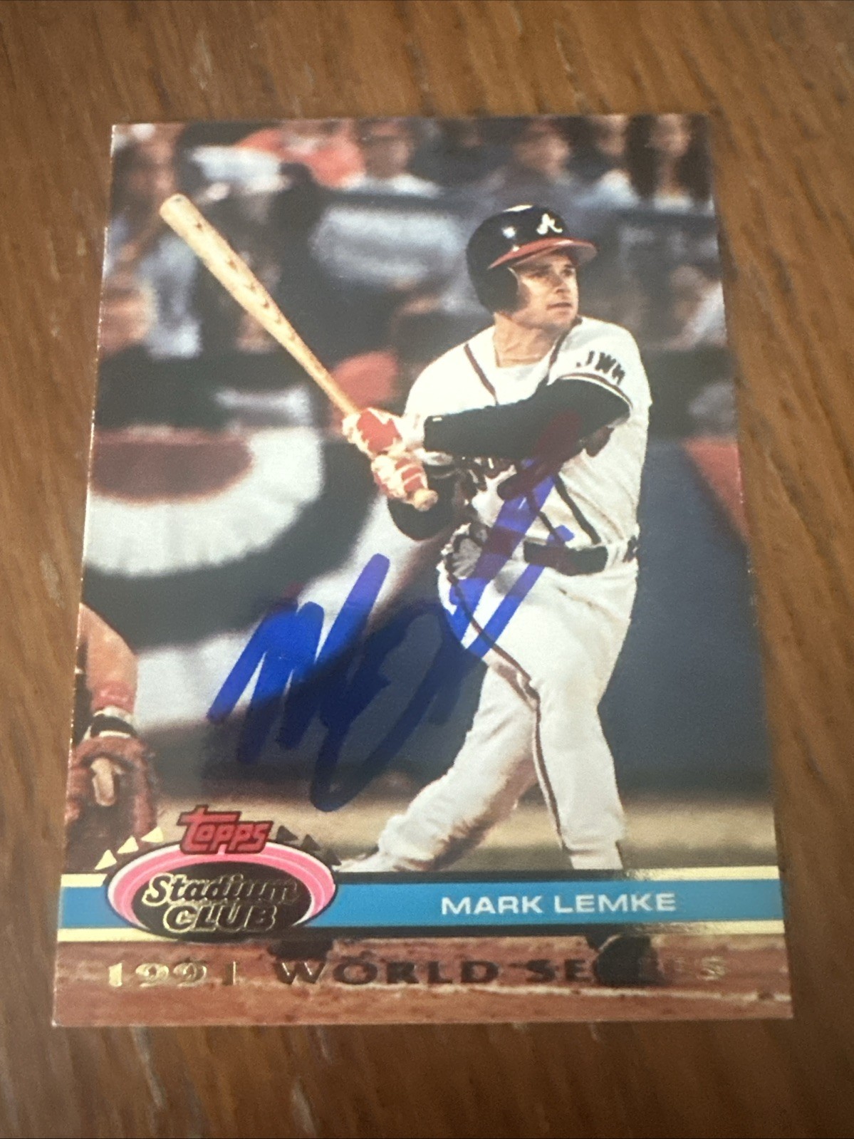 Mark Lemke Signed 1991 Topps Stadium Club Dome 1991 WS Atlanta Braves Auto