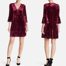 NWT Eliza J Berry Crushed Velvet Bell Sleeve Shift Holiday Cocktail Party Dress