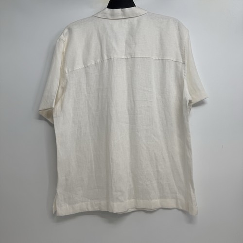 NWT Zara Mens Button Up Shirt Size L Off White Linen Short Sleeve Beach - Picture 2 of 14