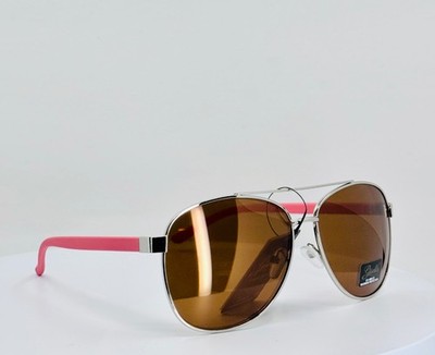 GISELLE 28204 SILVER PINK Womens Classic Aviator Full Rim Sunglasses Amber Lens