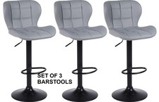 Set of 3 Grey Bar Stools Faux Leather, Kitchen Breakfast Bar Barstools, 3 chairs