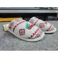 Dearfoams Womens Memory Foam Slippers Grey Christmas Truck Knit Clog Small 5-6