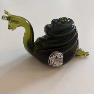 VTG MCM PILGRIM Avocado GREEN HAND BLOWN GLASS SNAIL Paperweight Murano Style 