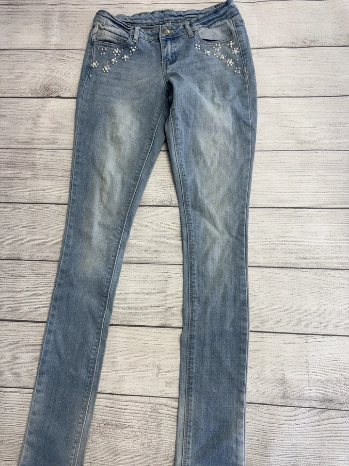 dELiA*s Jeans Womens 0 Light Wash Skinny Stretch Embellished Pearl Rhinestone - Image 3 of 4