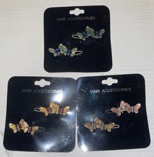 NOS 3 Sets Vtg 90 s Buttfly Hair Clips Pins 9 Total Metal