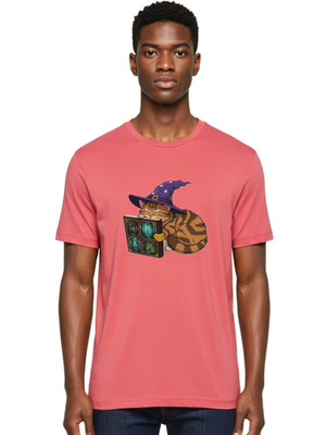 Sleeping-Cat-Wizard Mens Graphic Tee, 100% Cotton, Casual Summer Wear