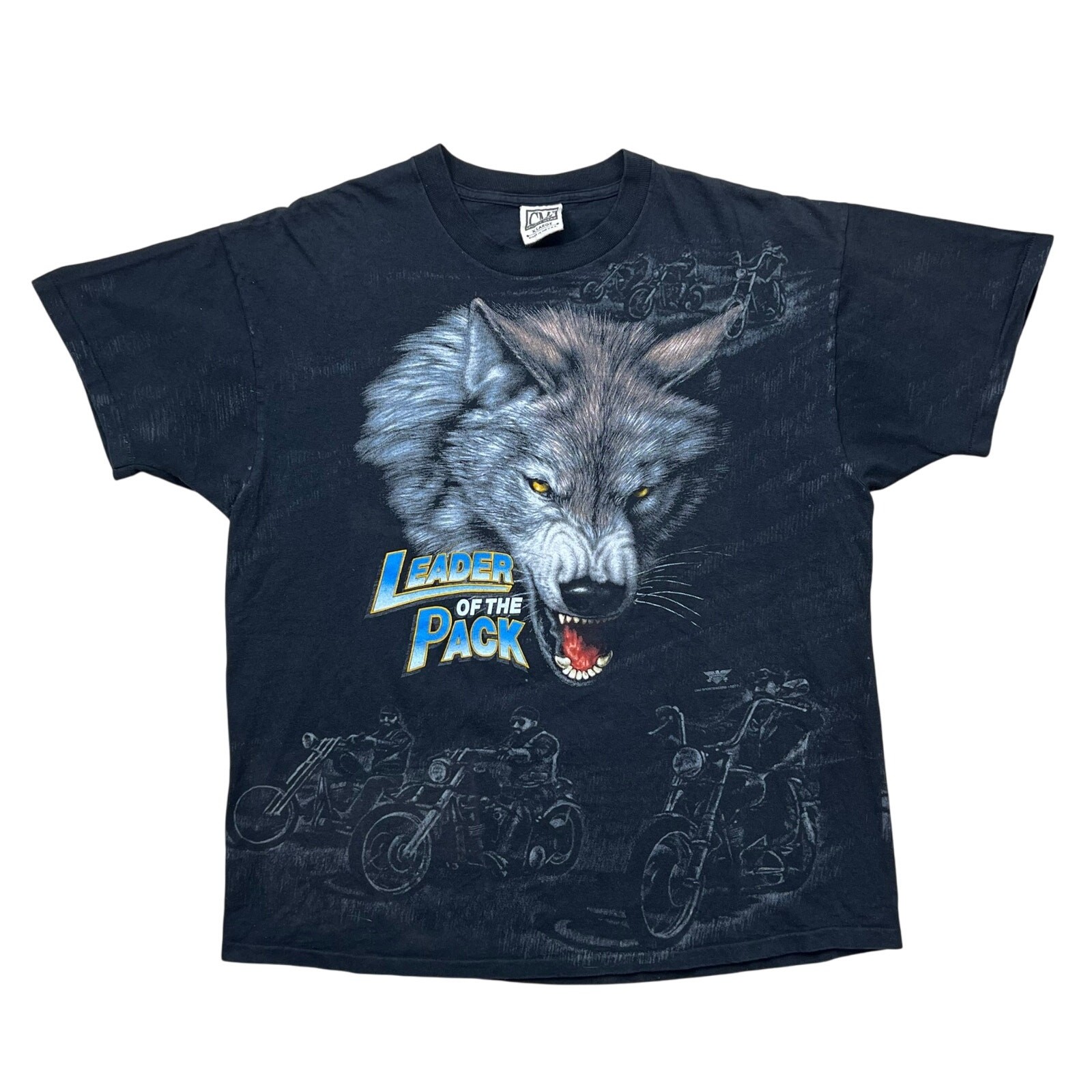 ALTRA T shirt vintage 1996 American Biker Leader Of The Pack Laconia AOP taglia XL 23 5"x29"