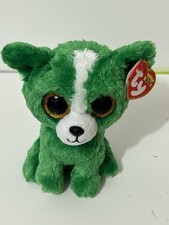 TY Beanie Boos Dill Plush GreenPuppy Dog Yellow Eyes WhiteHead 6"