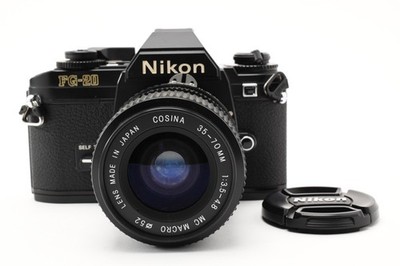 [Tested / Shutter OK]Nikon FG-20 Black SLR Film Camera + Cosina 35-70mm F3.5-4.8
