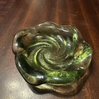MCM Fenton Green Swirl Art Glass Candy Dish or Ash Tray