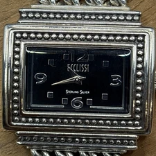 Ecclissi Sterling Silver  Watch  Sterling Silver Multi Chain Band - Black- Works