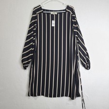 NWT Loft Black/Gold Striped Sheer Lined Long Sleeve Sheath Dress w/Belt Medium