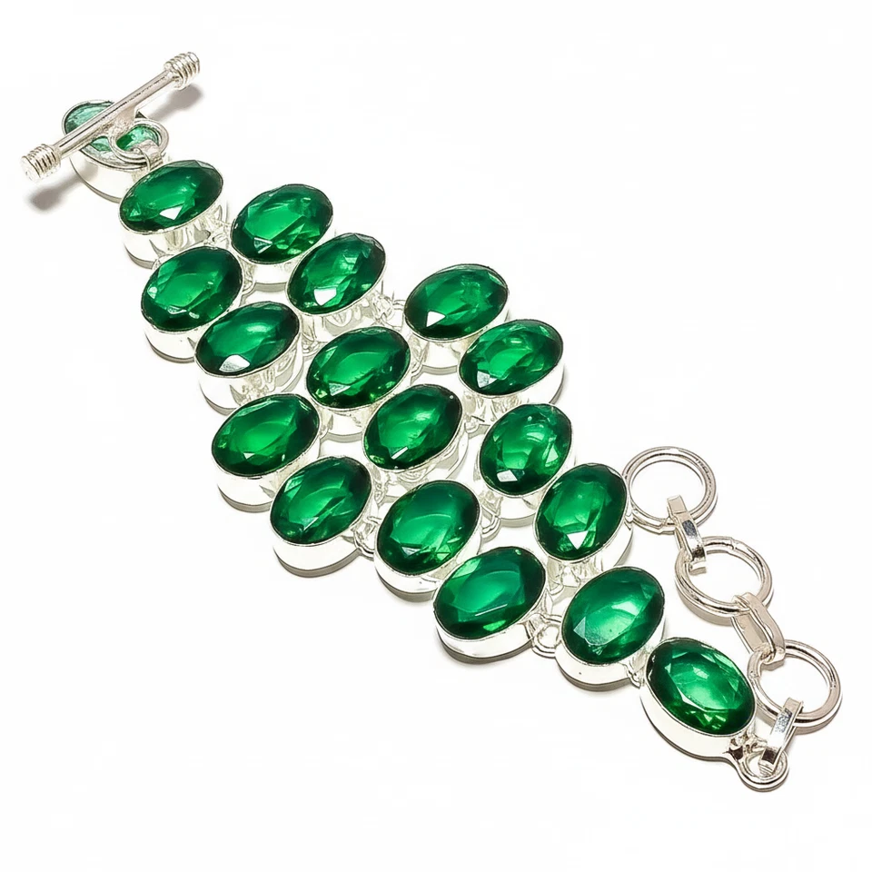 Attraktive Smaragd Edelstein Kette Armband 925 Sterling Silber für Damen