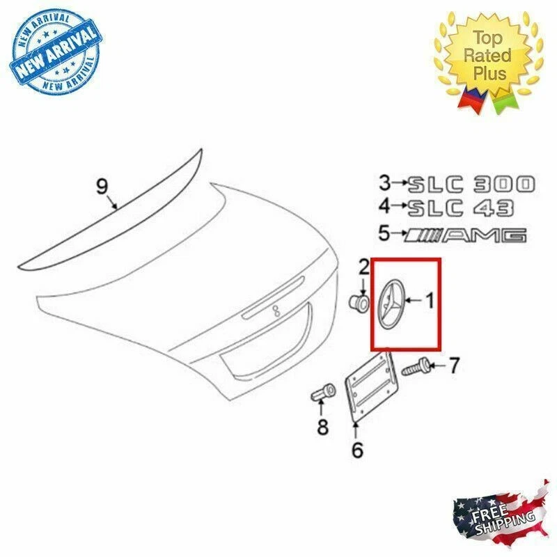 R172 SLC43 AMG maletero estrella emblema negro brillante logotipo trasero insignia Mercedes SLK350 Foto 3 de 3