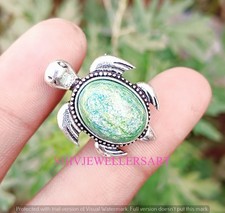 Green Aventurine Gemstone 925 Sterling Silver Plated Turtle Pendant Jewelry