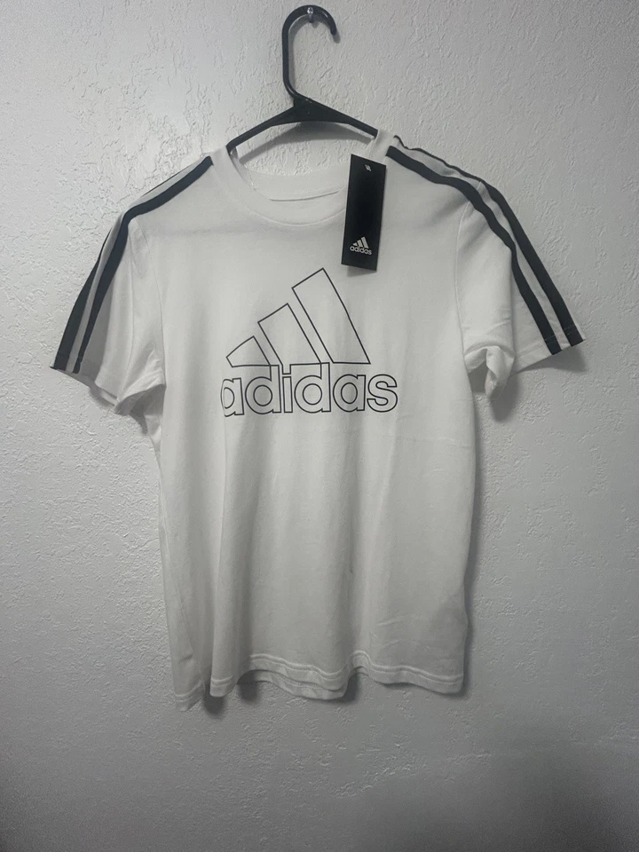 Boys ADIDAS Black White 3 Stripe Joggers Size Med 10/12 White Shirt Size 10/12 - Image 3 of 4