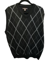 Nordstrom Fine Merino Wool Argyle Sweater Vest size XL Black Business Academia