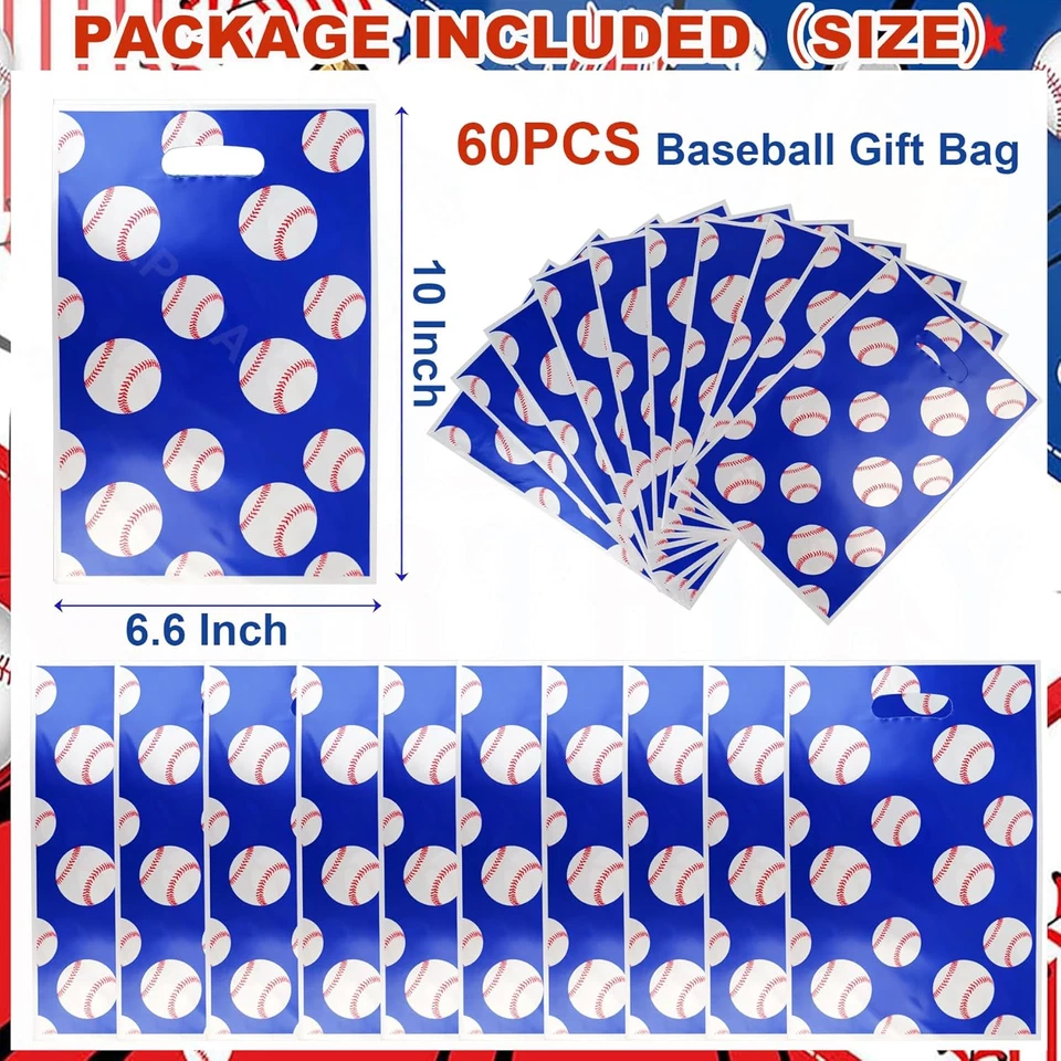 Bolsa de 60 piezas para fiestas de béisbol, bolsas de dulces de béisbol con asa, béisbol S Foto 2 de 4