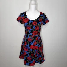 Maison Jewels Multicolor Floral Print Lined Fit & Flare Dress Side Pockets SZ S