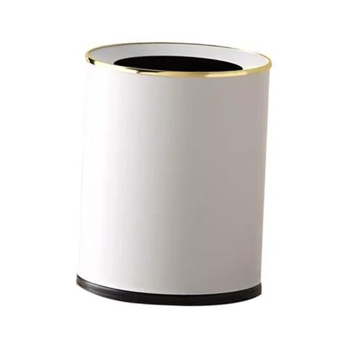 3.1 GAL Metal Trash Bin, Modern Bathroom Garbage Can, White and Gold 12L-WHITE