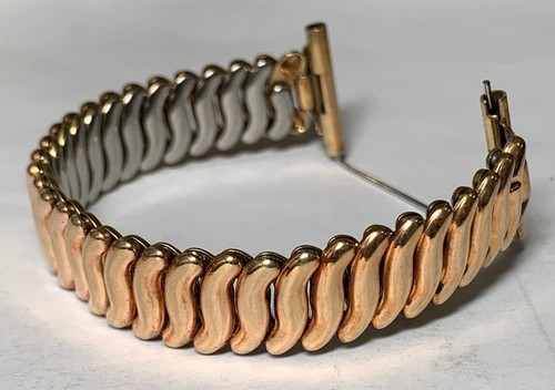 RARE 1945 Speidel Gents PHOENIX 18.5mm Flat Ends Yellow Scissor Bracelet- CLEAN - Picture 4 of 15