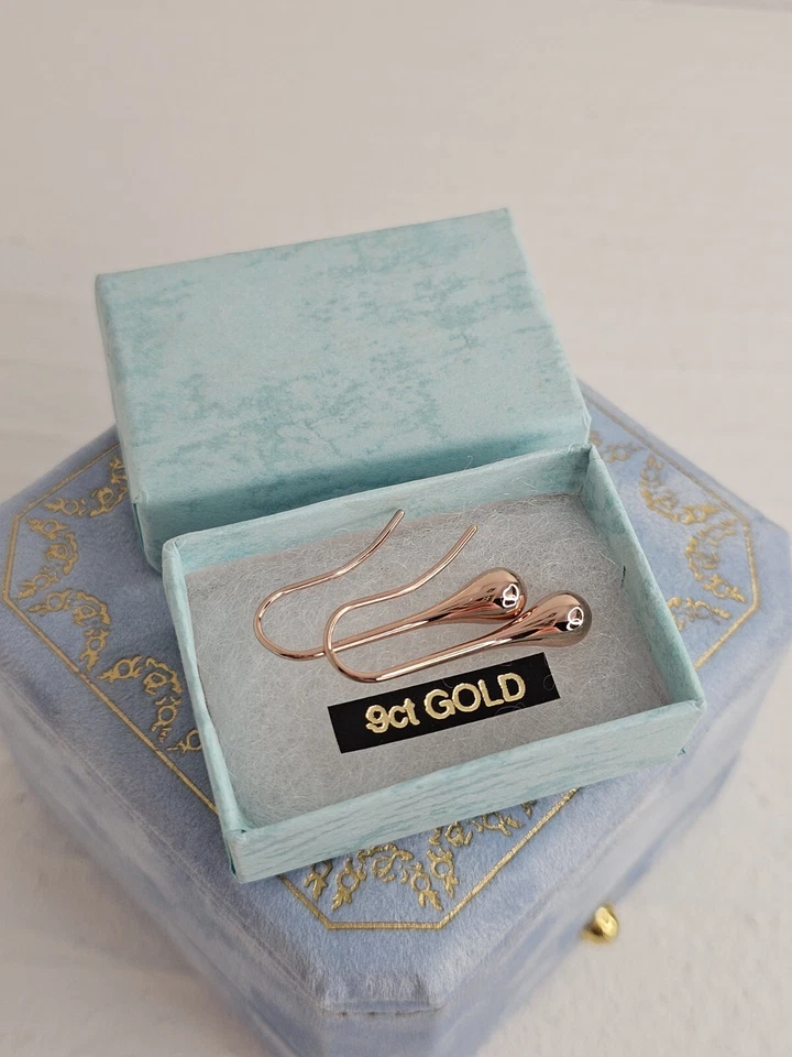 9ct Rose Gold Teardrop Dangly Threader Drop Earrings 2.6cm - Image 4 of 4