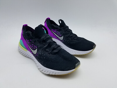 Nike Epic React Flyknit 2 (GS) Girl's Size 7Y Running Shoes Black Vivid Purple